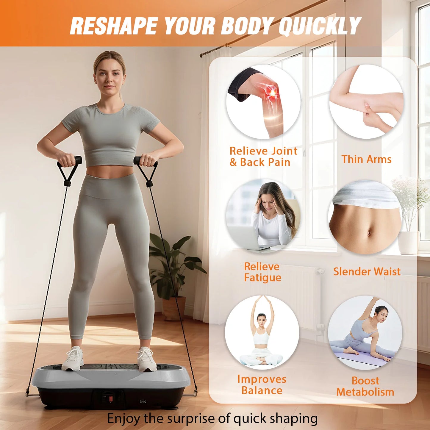 Portable Vibration Plate With Bluetooth Resistance Bands And Yoga Straps