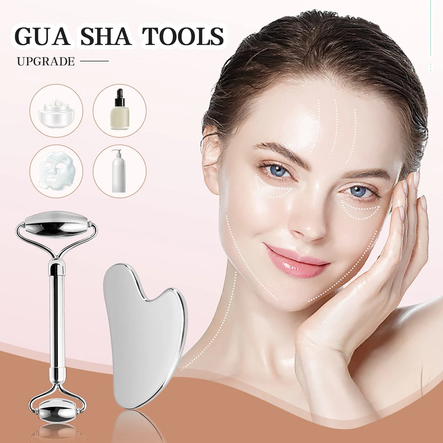 Stainless Steel Facial Roller Gua Sha Set for Lymphatic Drainage