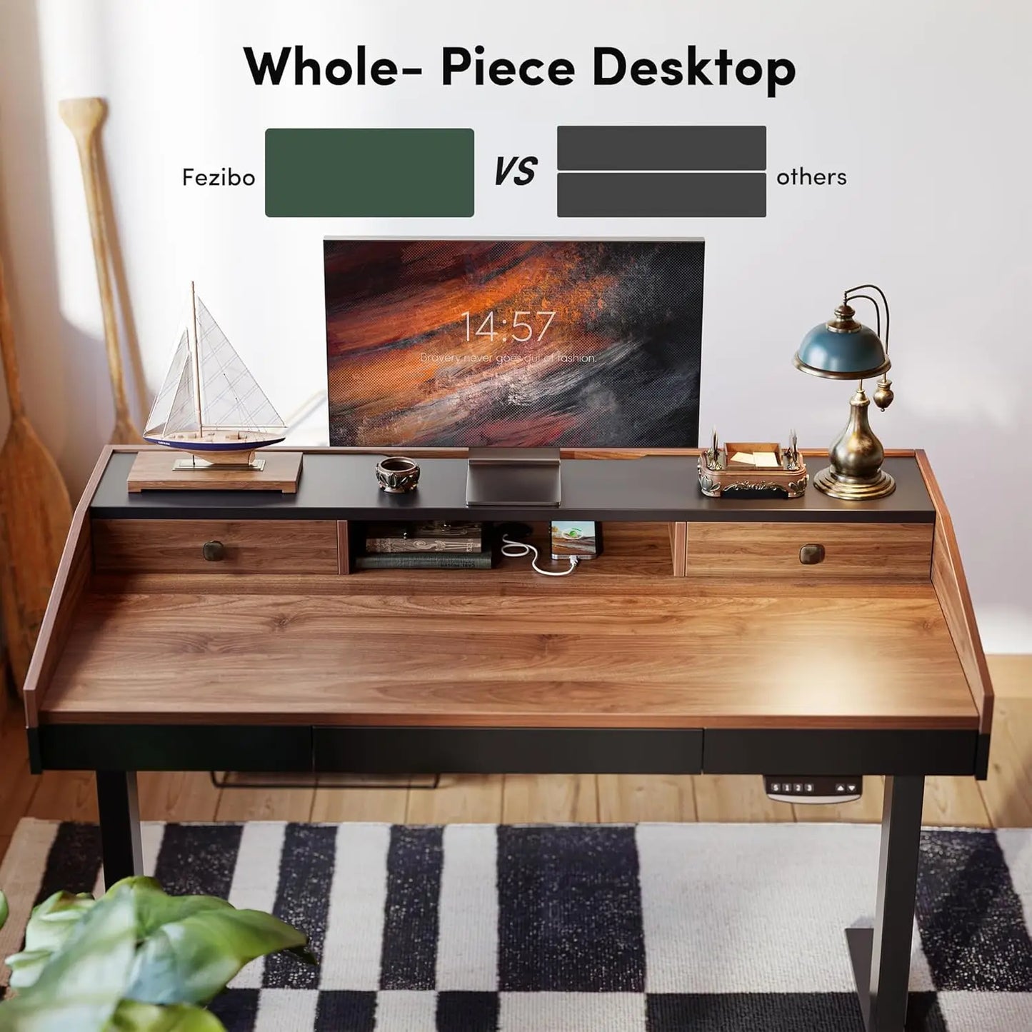 48 x 24 inches Electric Stand Up Desk with Monitor Shelf,48" Whole-Piece Standing Desk Adjustable Height with, Customized