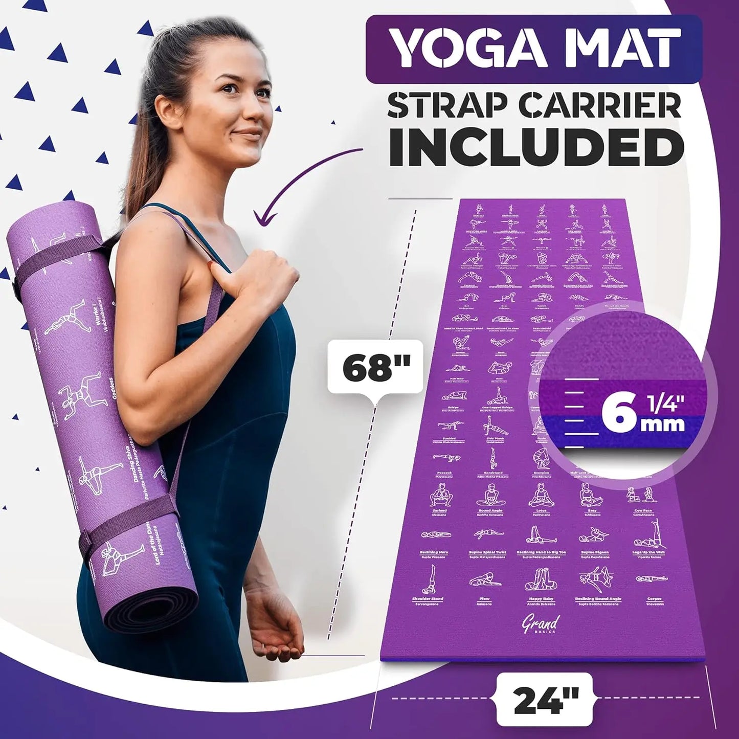 Cute Yoga Mat With Illustrated Poses Non Toxic Non Slip