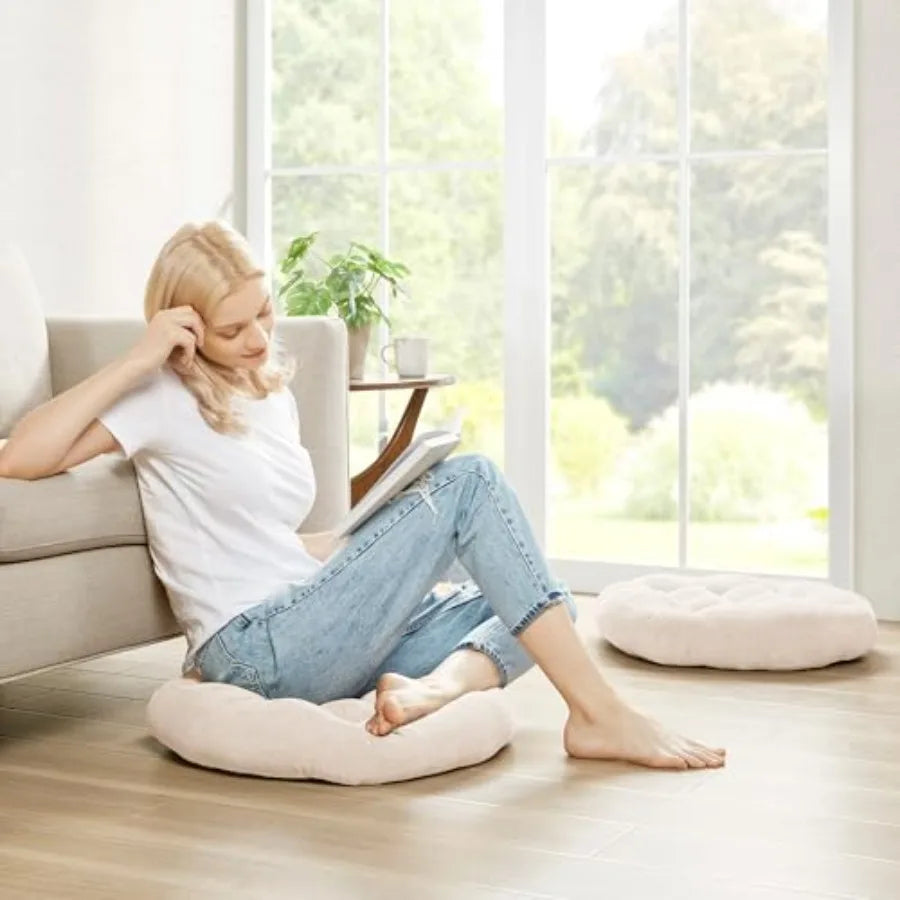 Meditation Floor Pillow Set of 2 Tufted Corduroy Tatami Cushions
