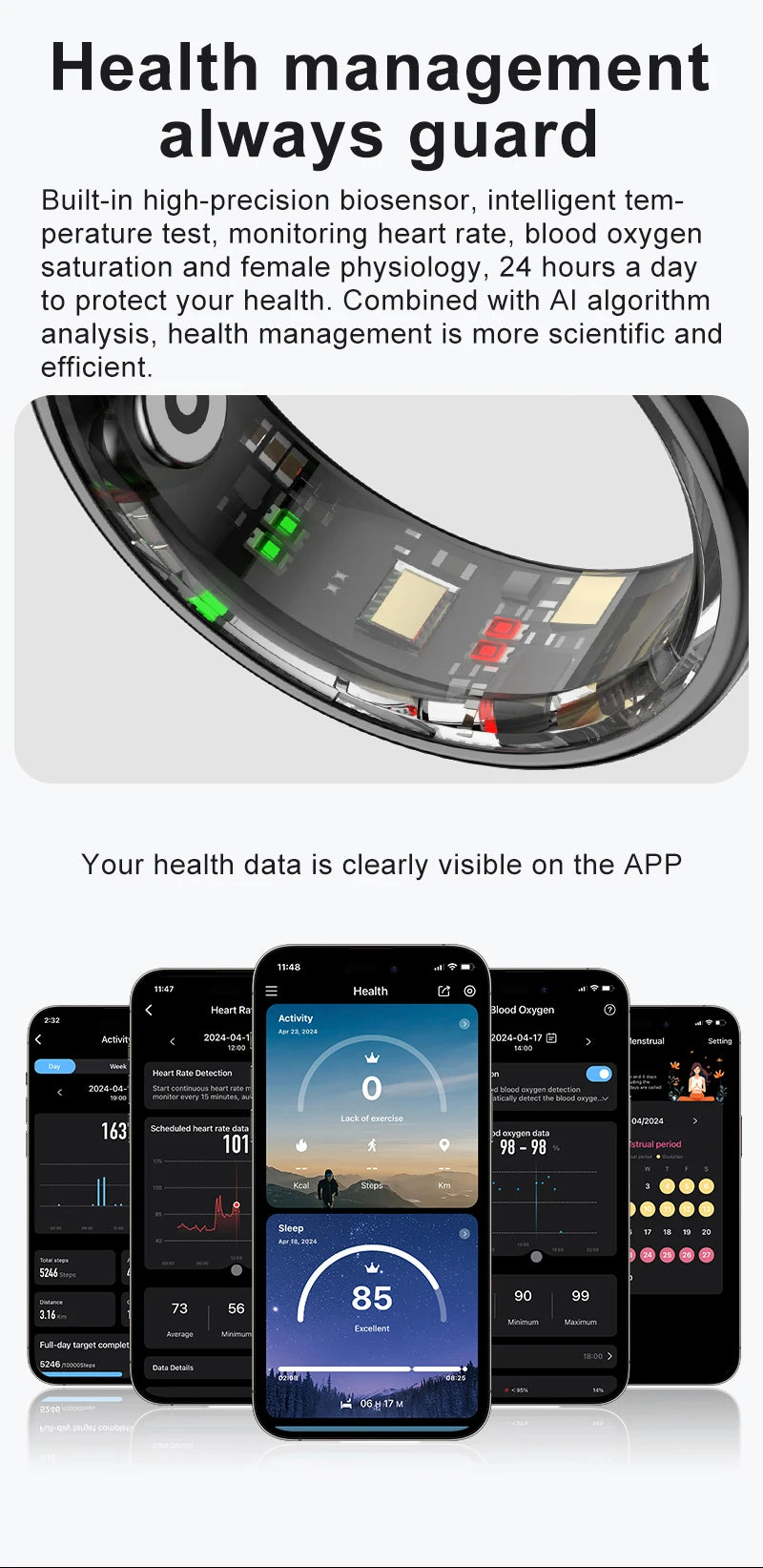Govllfoz R08 Smart Ring Heart Rate Monitoring With Charging Case