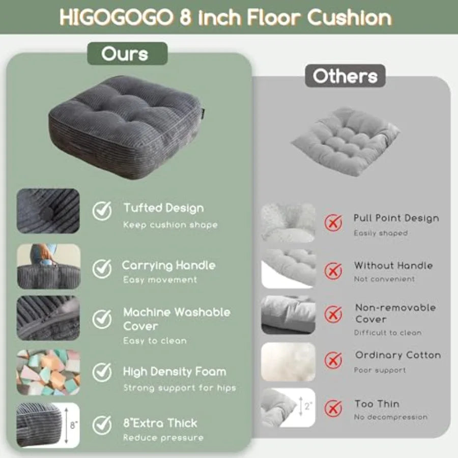 Floor Meditation Cushion For Adults With Removable Tufted Corduroy Cover