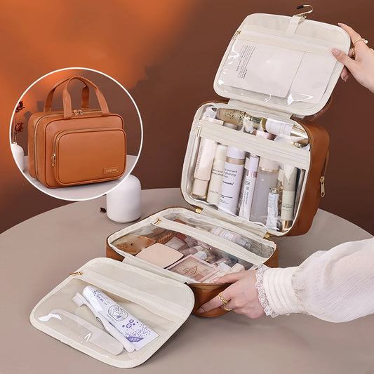 NONECN PU Leather Hanging Cosmetic Bag Women Portable Organizer