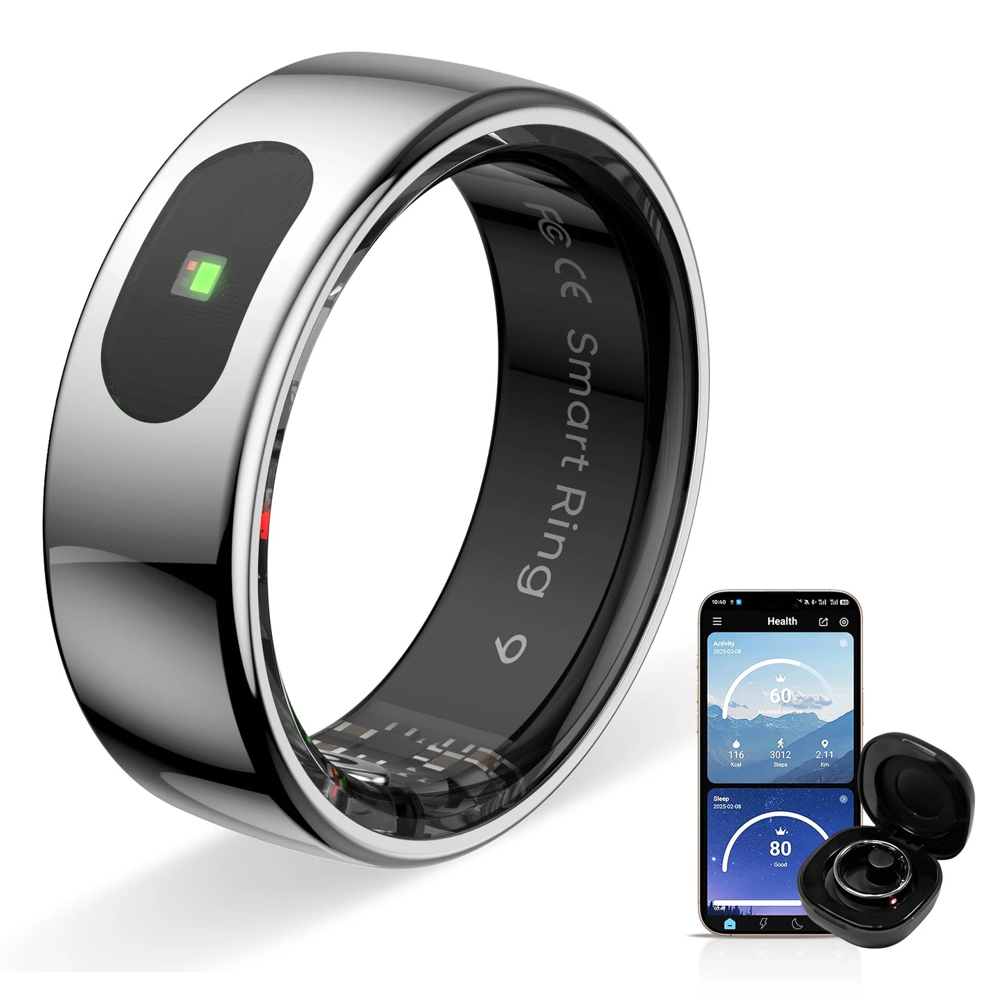 Govllfoz R08 Smart Ring Heart Rate Monitoring With Charging Case