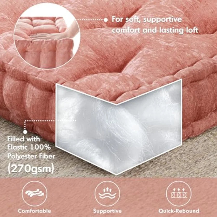 Floor Pillow for Meditation and Yoga with Chenille Tufted Edges