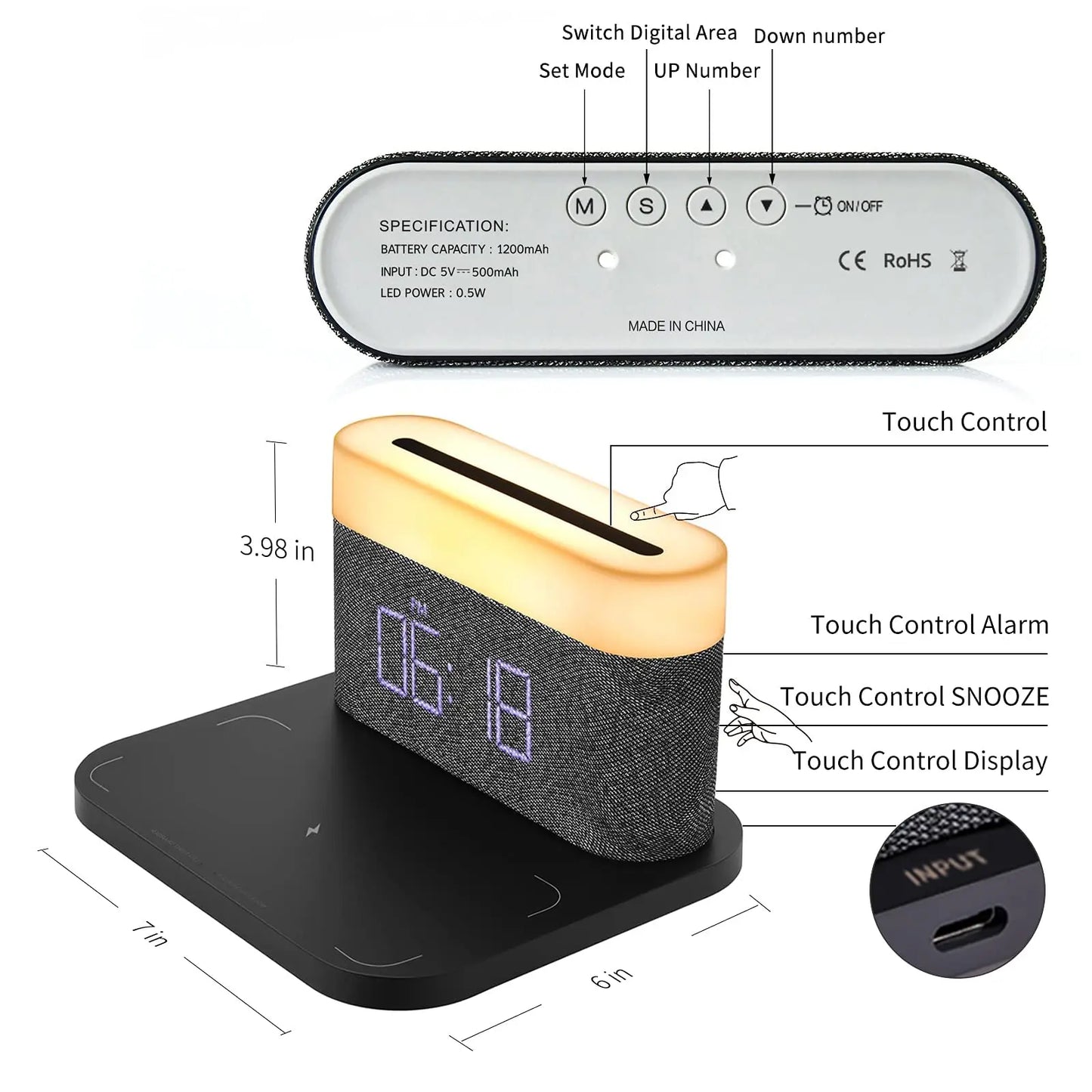 COLSUR S26 Fast Wireless Charger Alarm Clock Lamp With Brightness
