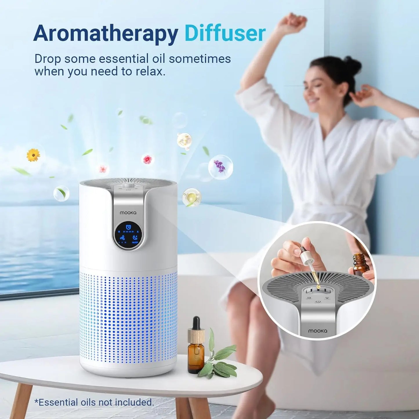 MOOKA Large Room Air Purifier With Aromatherapy HEPA