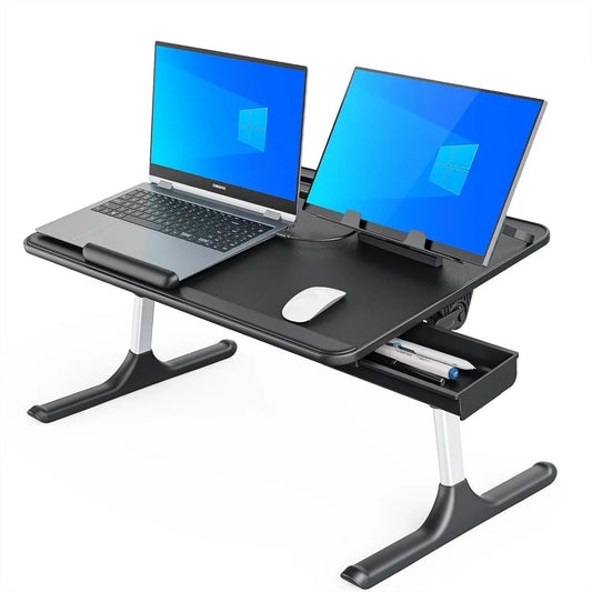 X-Large Foldable Laptop Table with Adjustable Height, Book Stand, and Wrist Rest for Bed Sofa Floor Use in Black