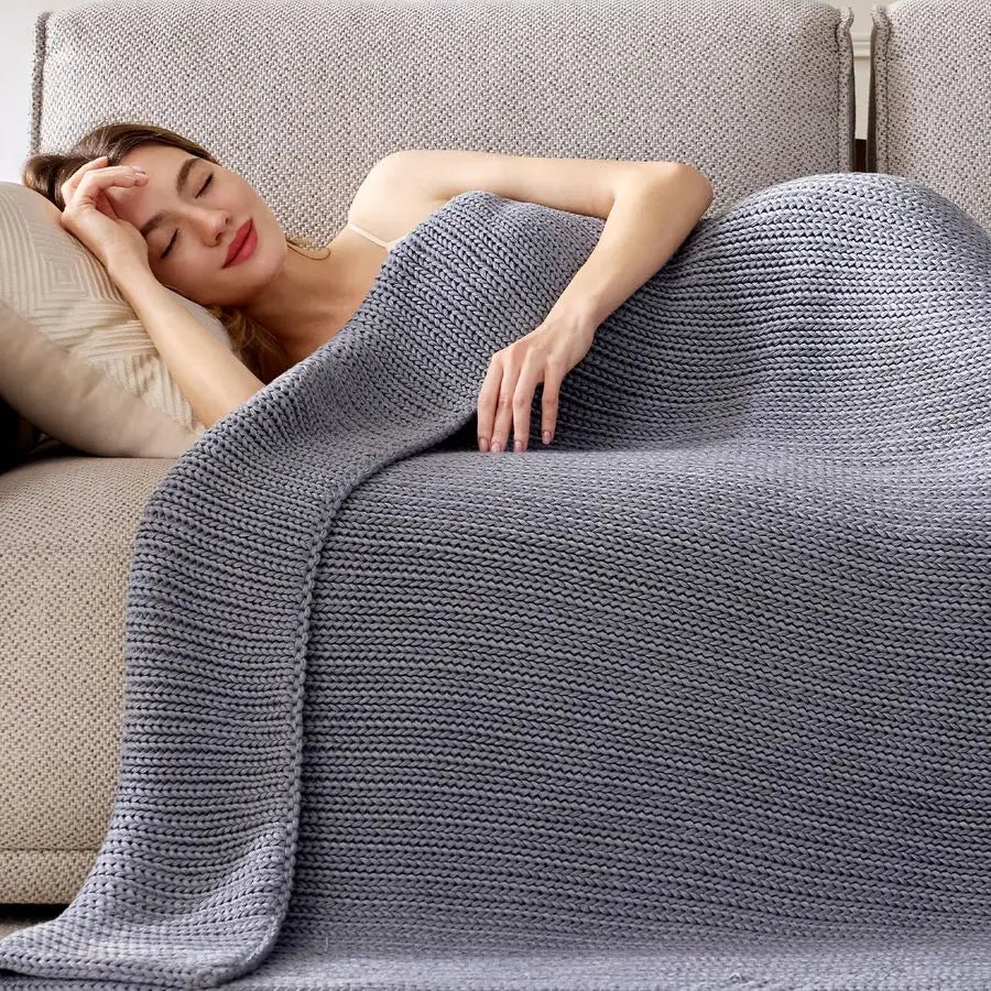 Beadfree Weighted Blanket for Adults Cooling Jacquard Fleece