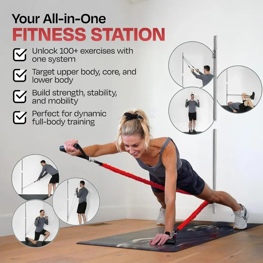 Aluminum Wall-Mounted Anchor Fitness System - Adjustable, Multi-Functional, Space Saving Home Gym Solution for Strength Training