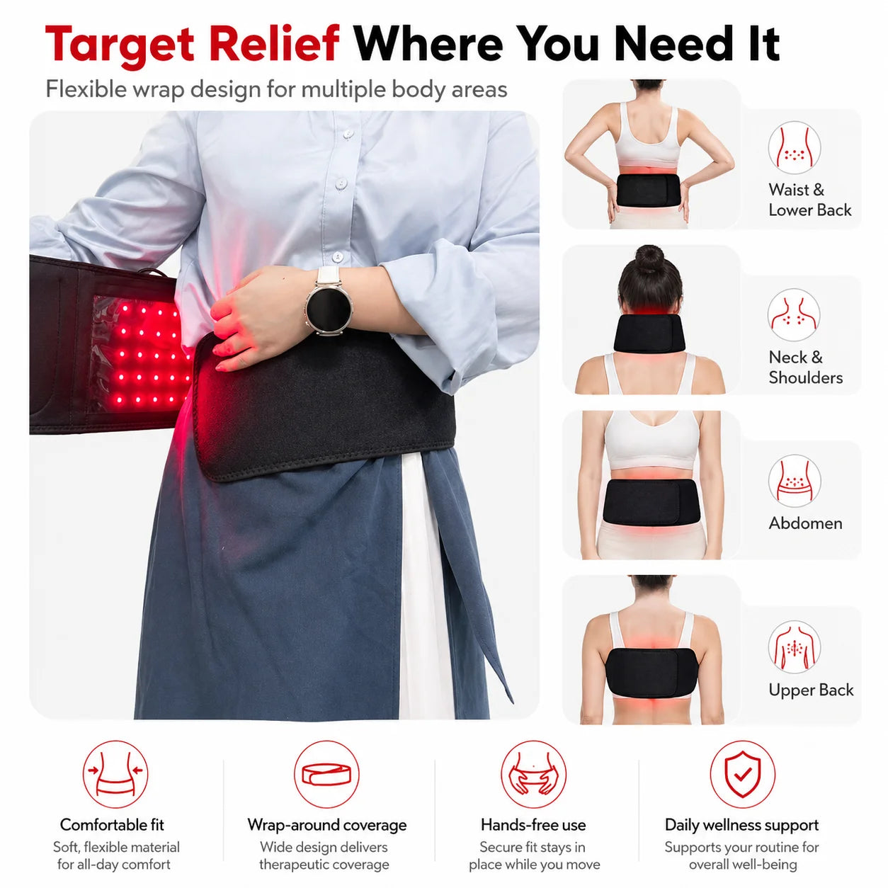 Near Infrared Red Light Therapy Belt For Waist Massage