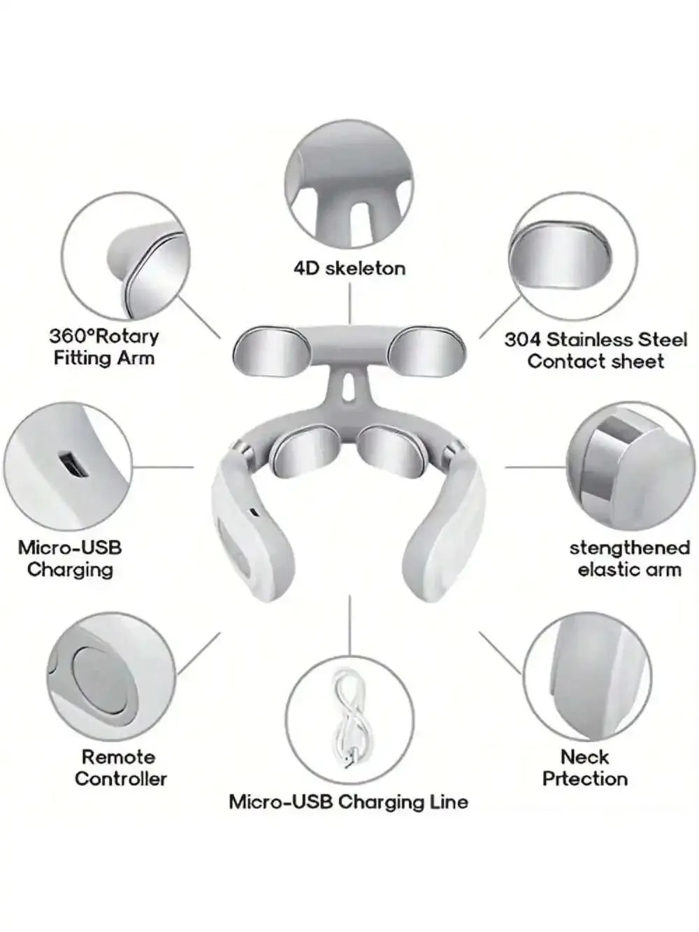 Portable Electric Neck Massager Rechargeable Muscle Relief Device