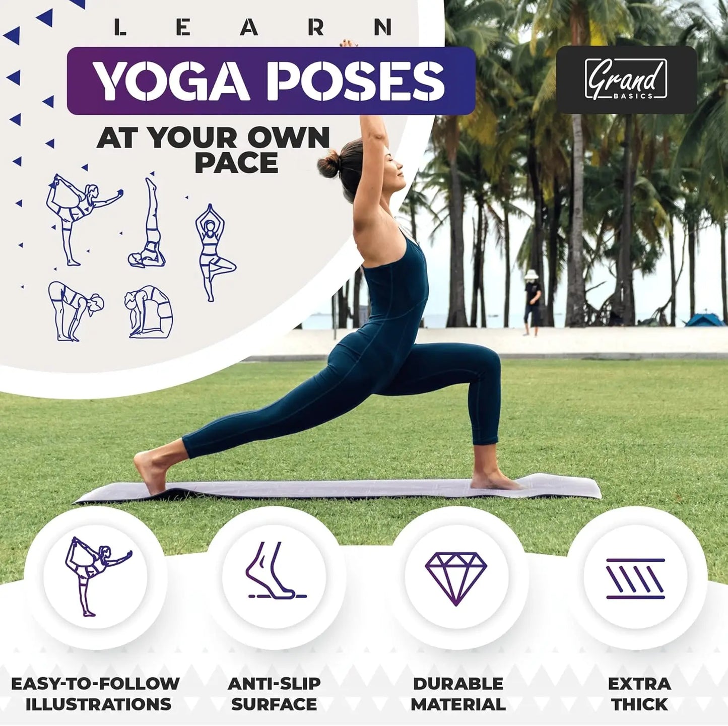 Cute Yoga Mat With Illustrated Poses Non Toxic Non Slip