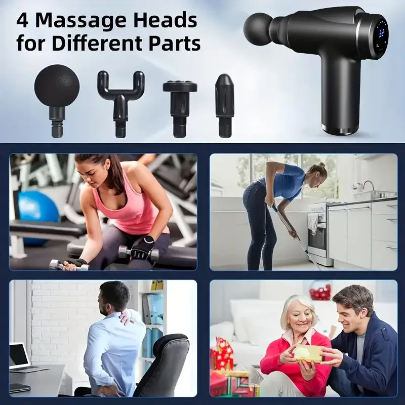 Portable Vibration Massage Gun With Four Premium Attachment Heads