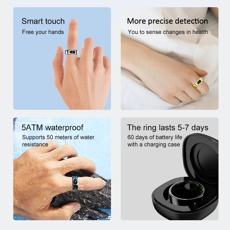 Govllfoz R08 Smart Ring Heart Rate Monitoring With Charging Case