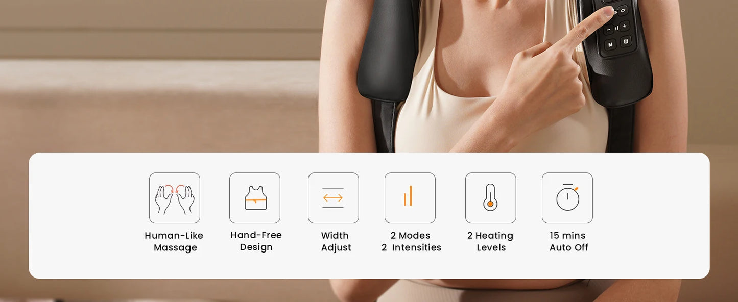 MASGRE Cordless Neck Back Massager With Adjustable Width Heat
