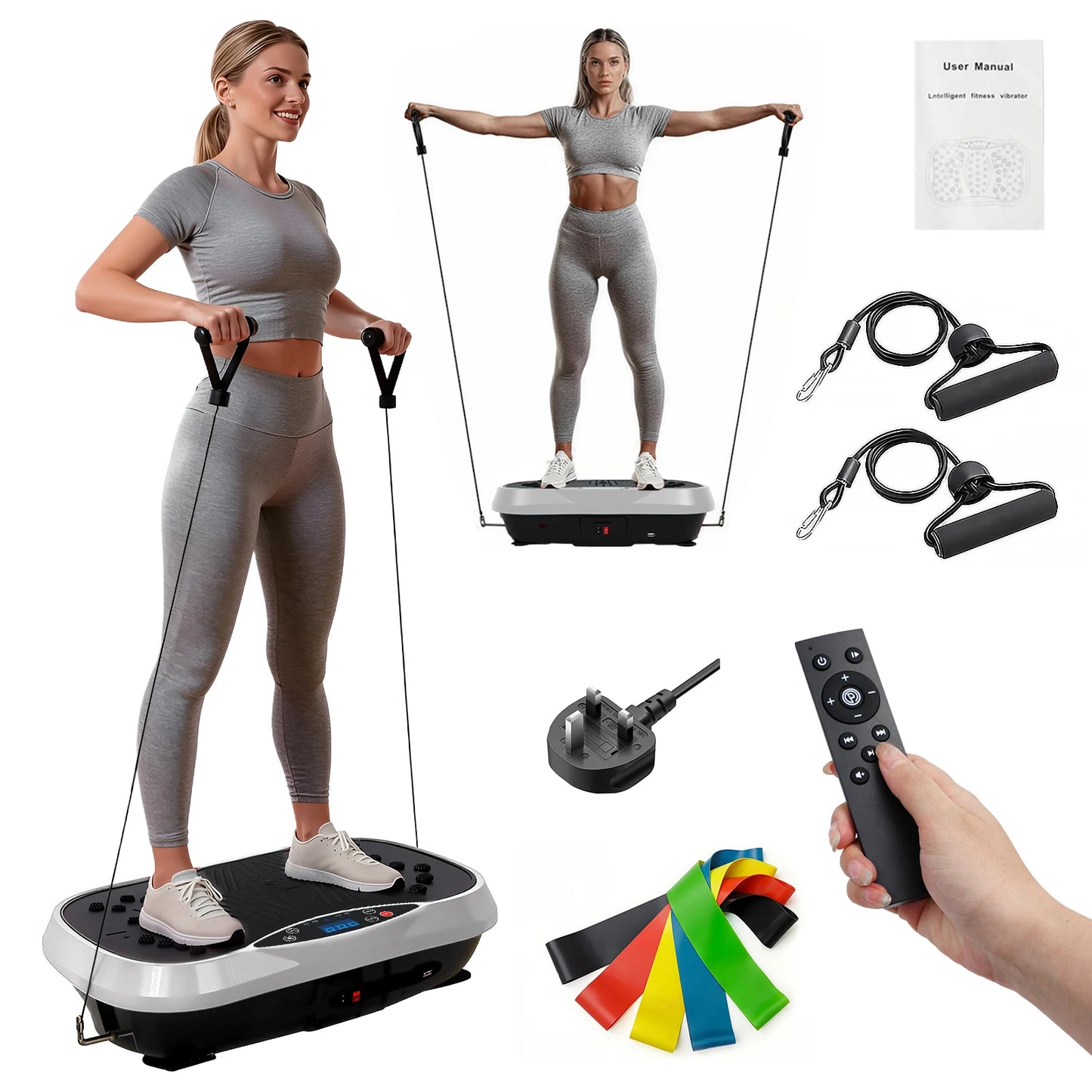 Portable Vibration Plate With Bluetooth Resistance Bands And Yoga Straps