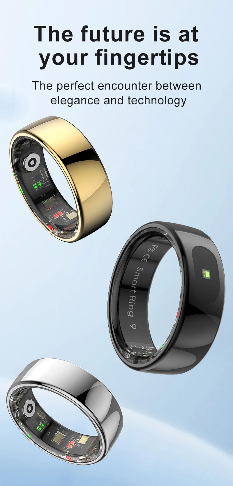 Govllfoz R08 Smart Ring Heart Rate Monitoring With Charging Case