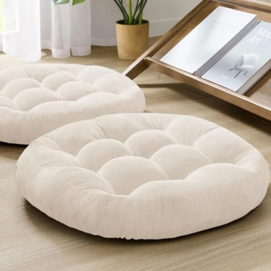 Meditation Floor Pillow Set of 2 Tufted Corduroy Tatami Cushions