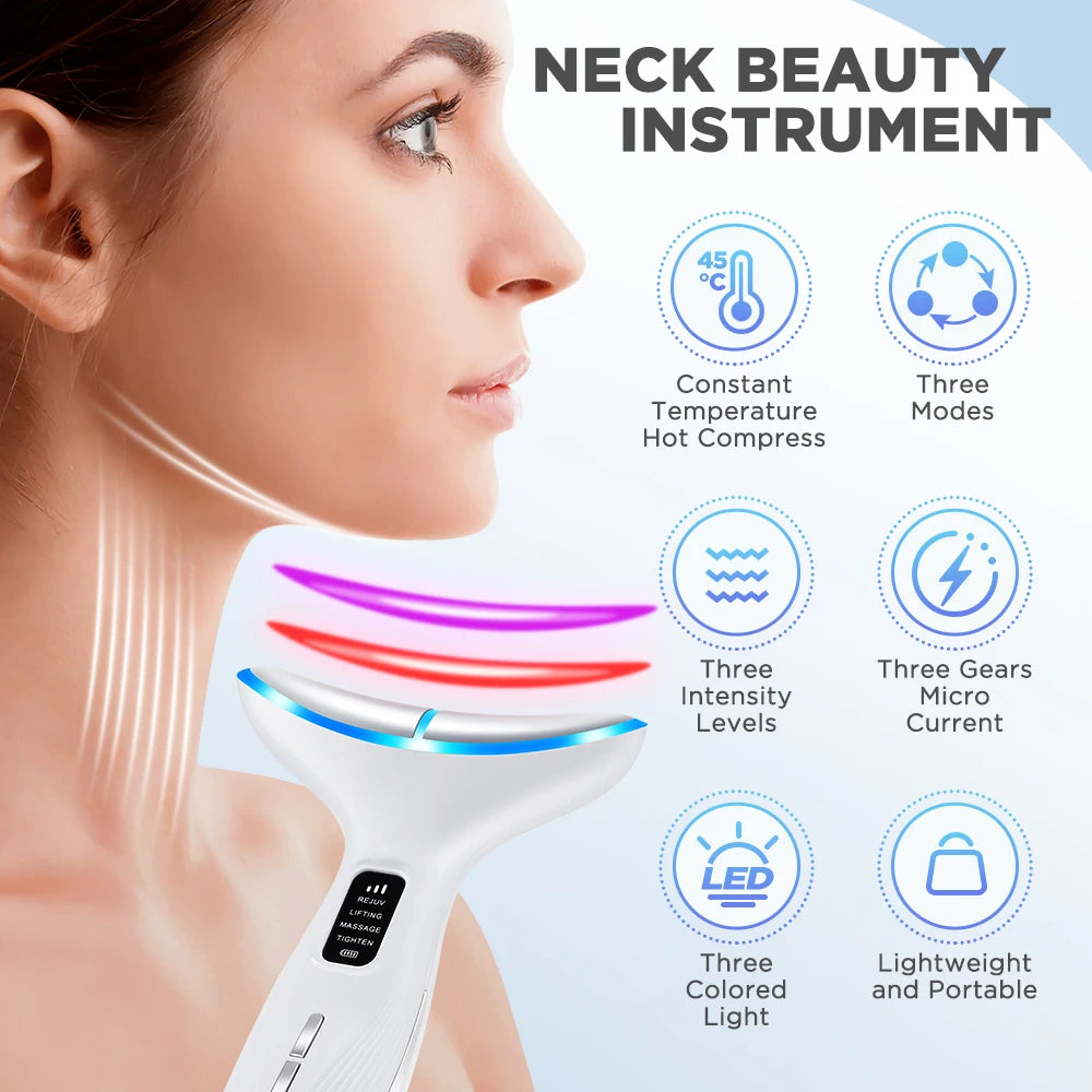 Hailicare 4 Modes LED Neck Beauty Device EMS Facial Lifting Massager