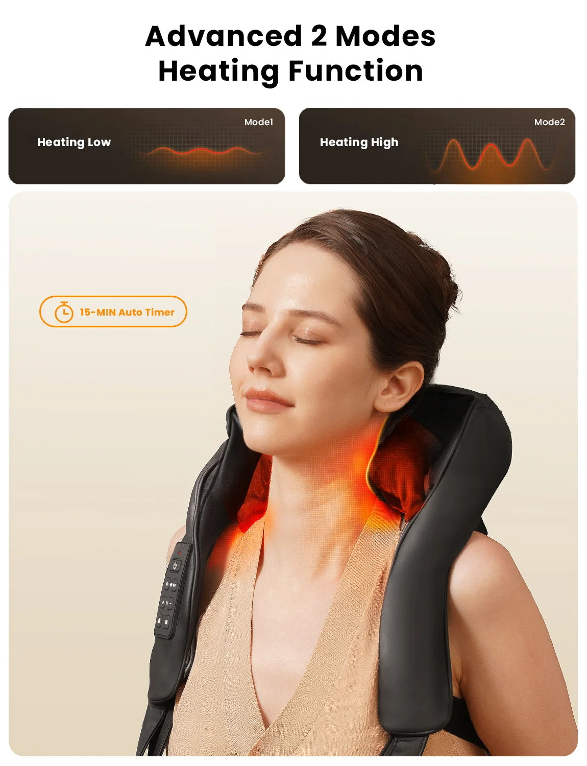 MASGRE Cordless Neck Back Massager With Adjustable Width Heat