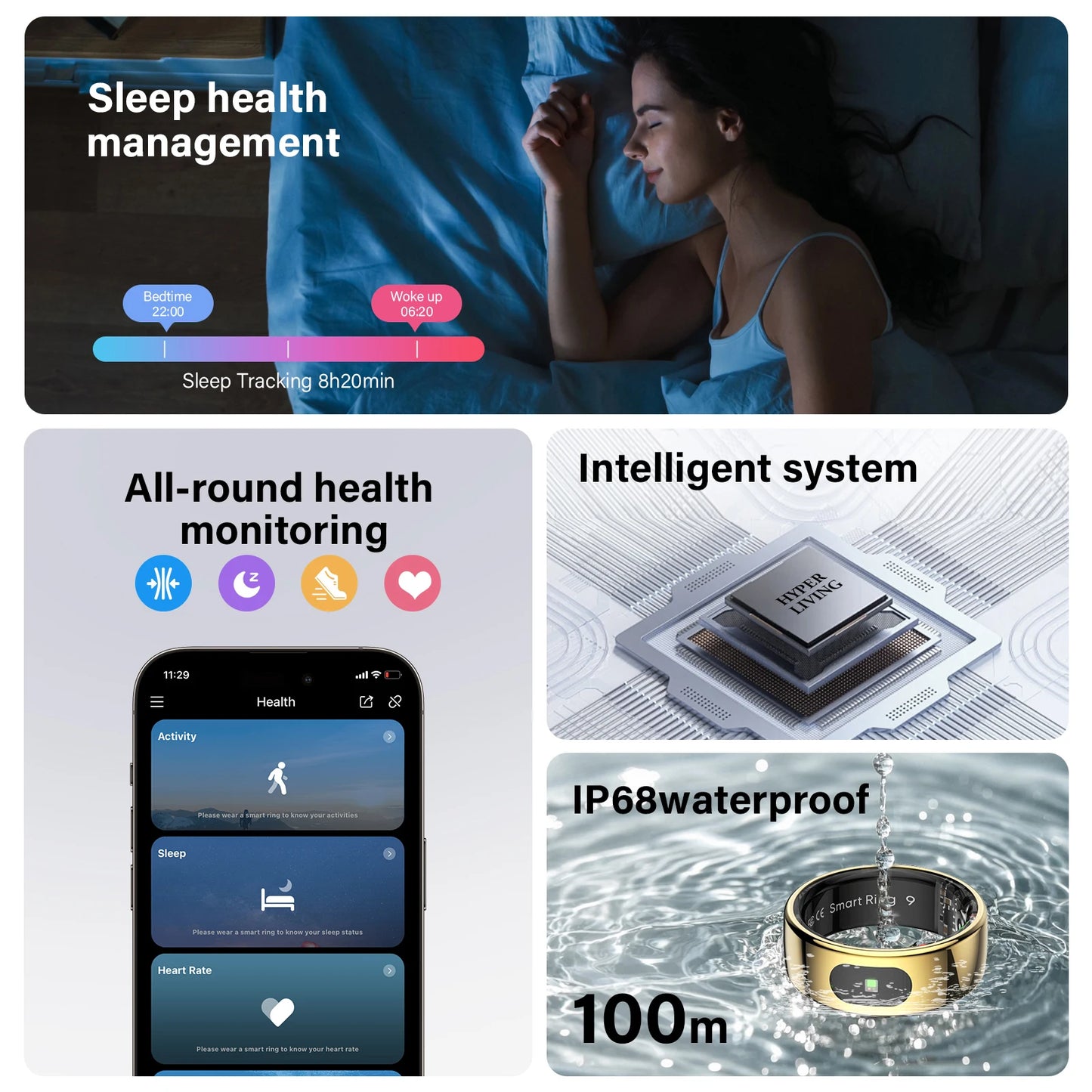 Govllfoz R08 Smart Ring Heart Rate Monitoring With Charging Case