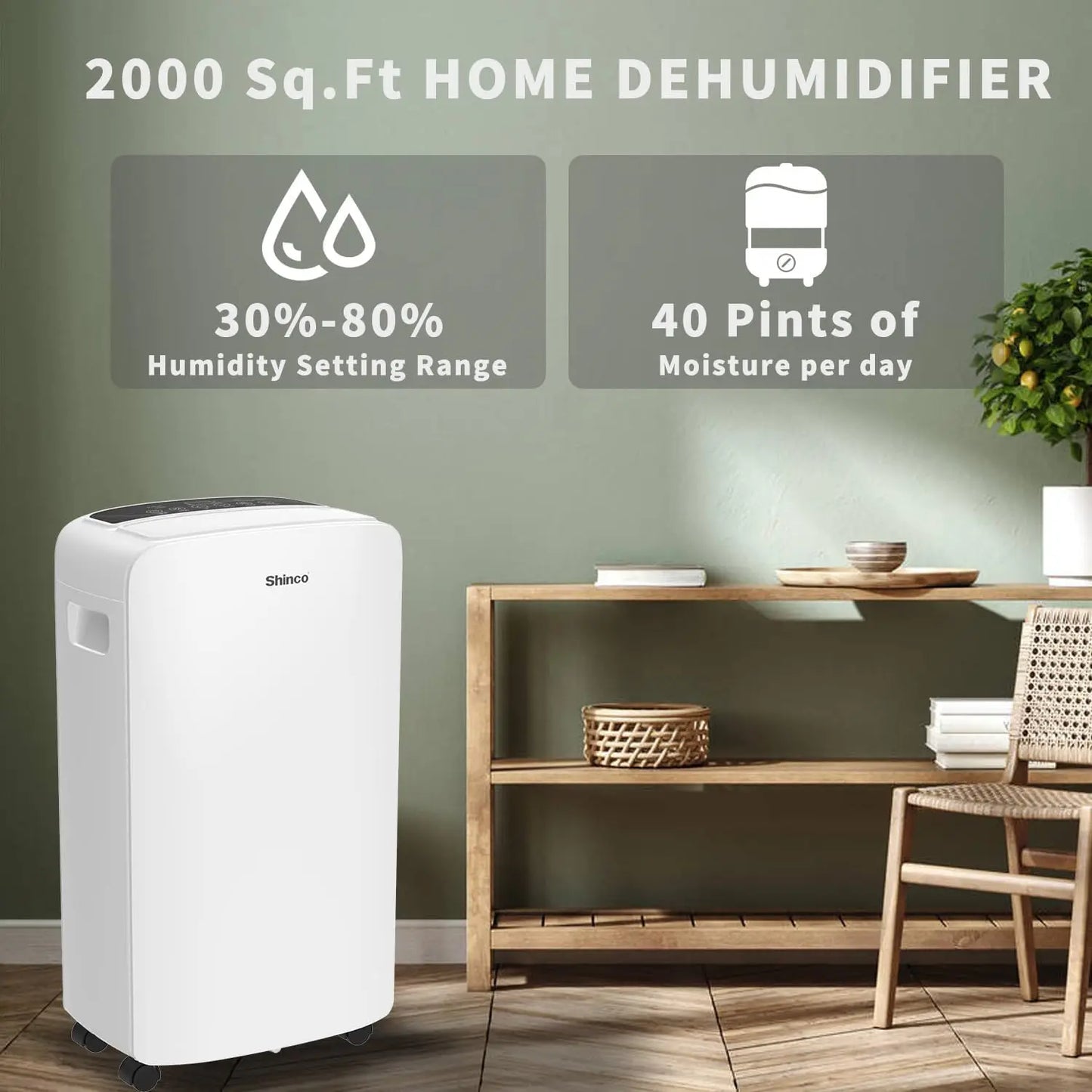 Shinco 40 Pints Dehumidifier for Home and Basements