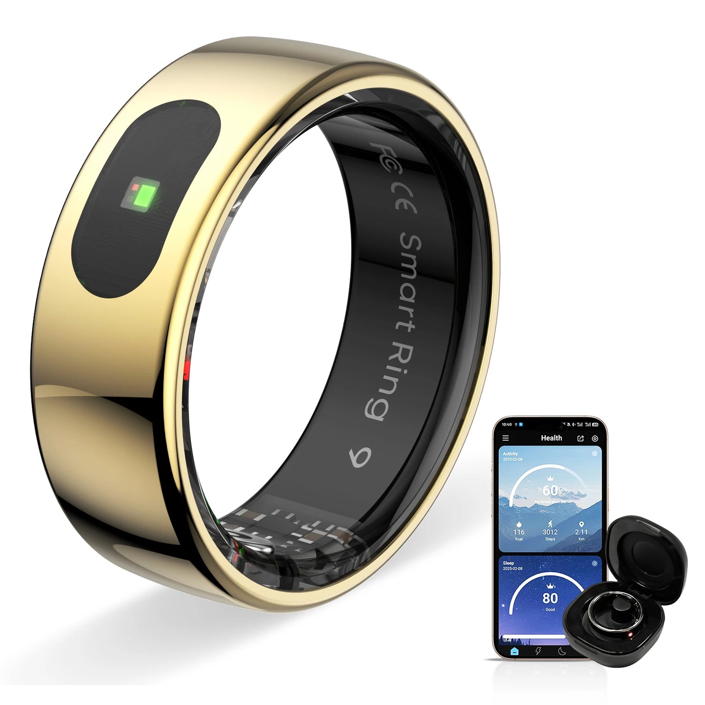 Govllfoz R08 Smart Ring Heart Rate Monitoring With Charging Case
