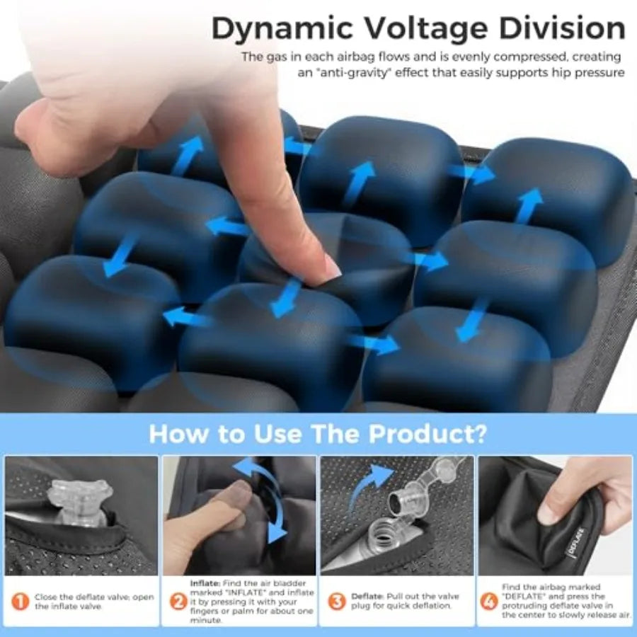 Upgrade Airplane Seat Cushion Without Air Pump Inflatable Seat Cushion for Long Flights Portable Wheelchair Cushions Adjustable