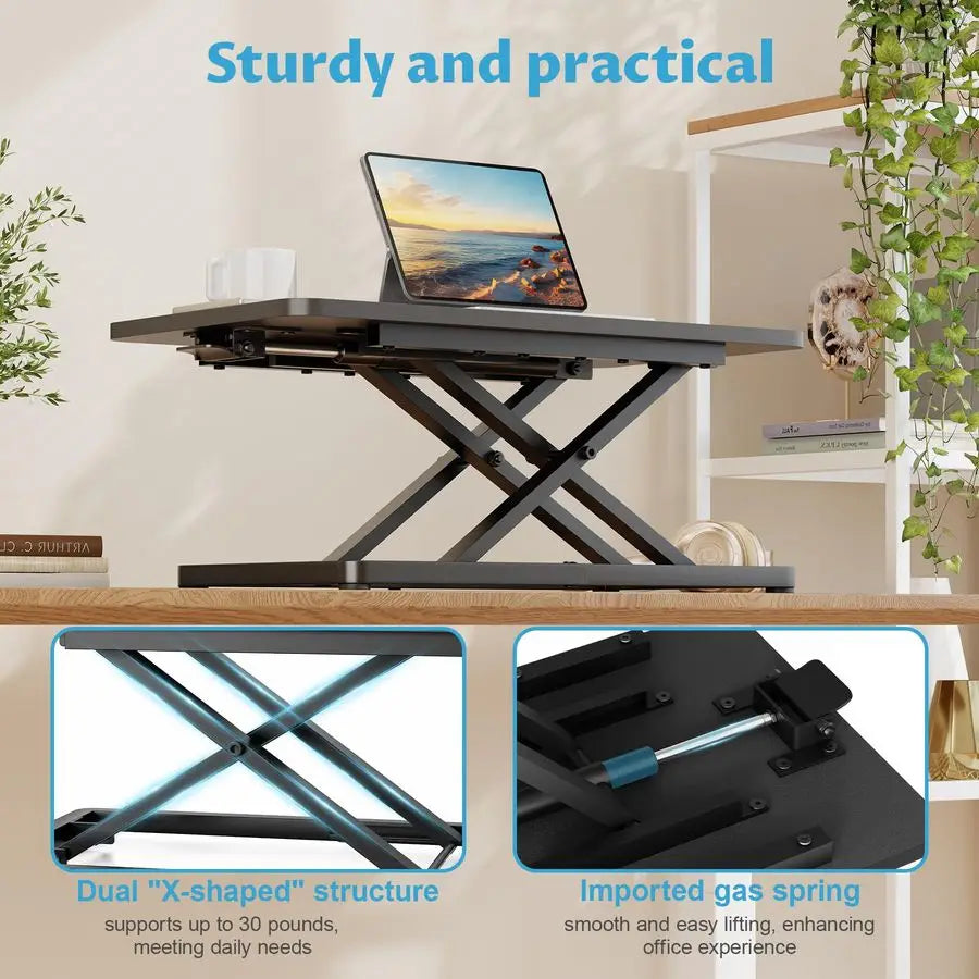 Standing Desk Converter with Stepless Adjustment, Ergonomic Sit Stand Riser for Laptop amp Keyboard, Gas Spring Stand Up Desk Ri