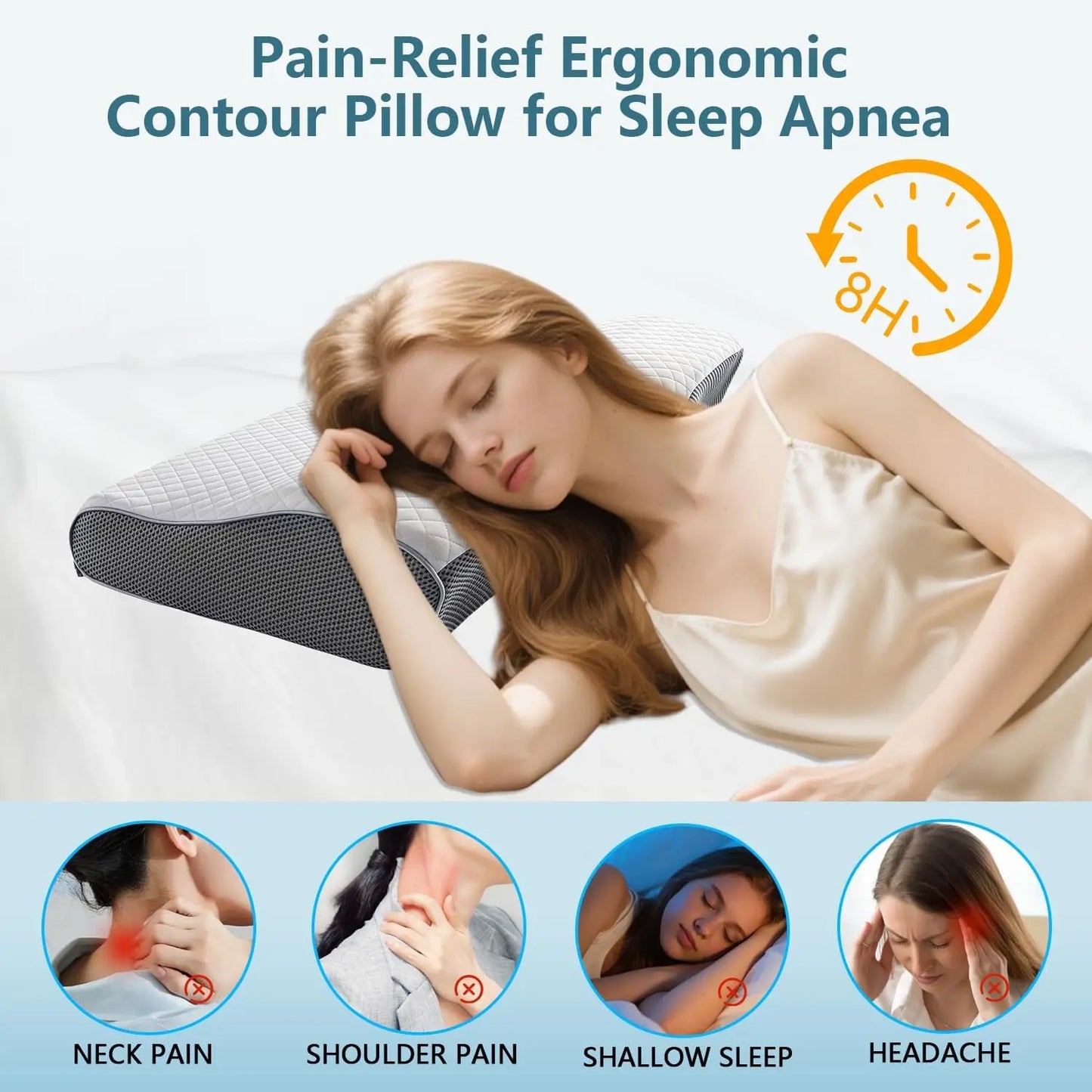 Sleep Apnea Pillow for Neck Pain & Snoring Relief - Orthopedic Cervical Memory Foam Pillow, Ergonomic Contour, Medium Firm Suppo