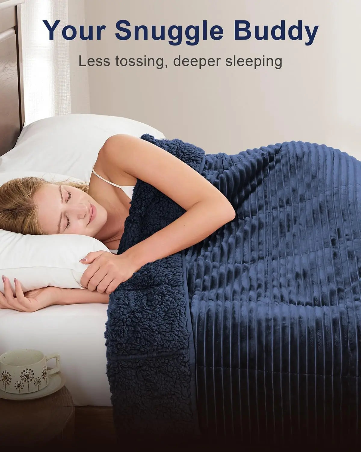 15 Lb Weighted Blanket With Sherpa Fleece And Ribbed Stripes