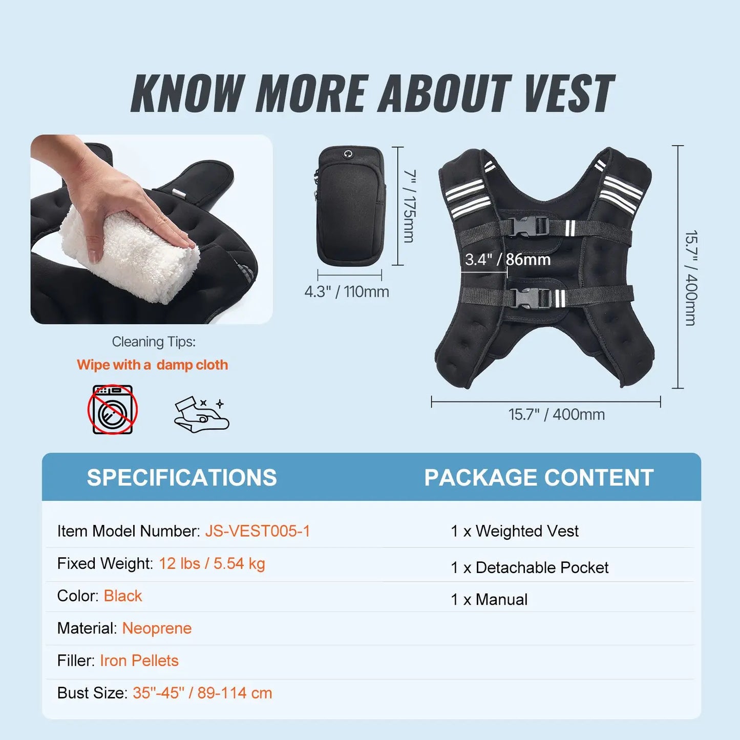 Weighted Vest 12 Lbs Adjustable Buckle For Running Fitness