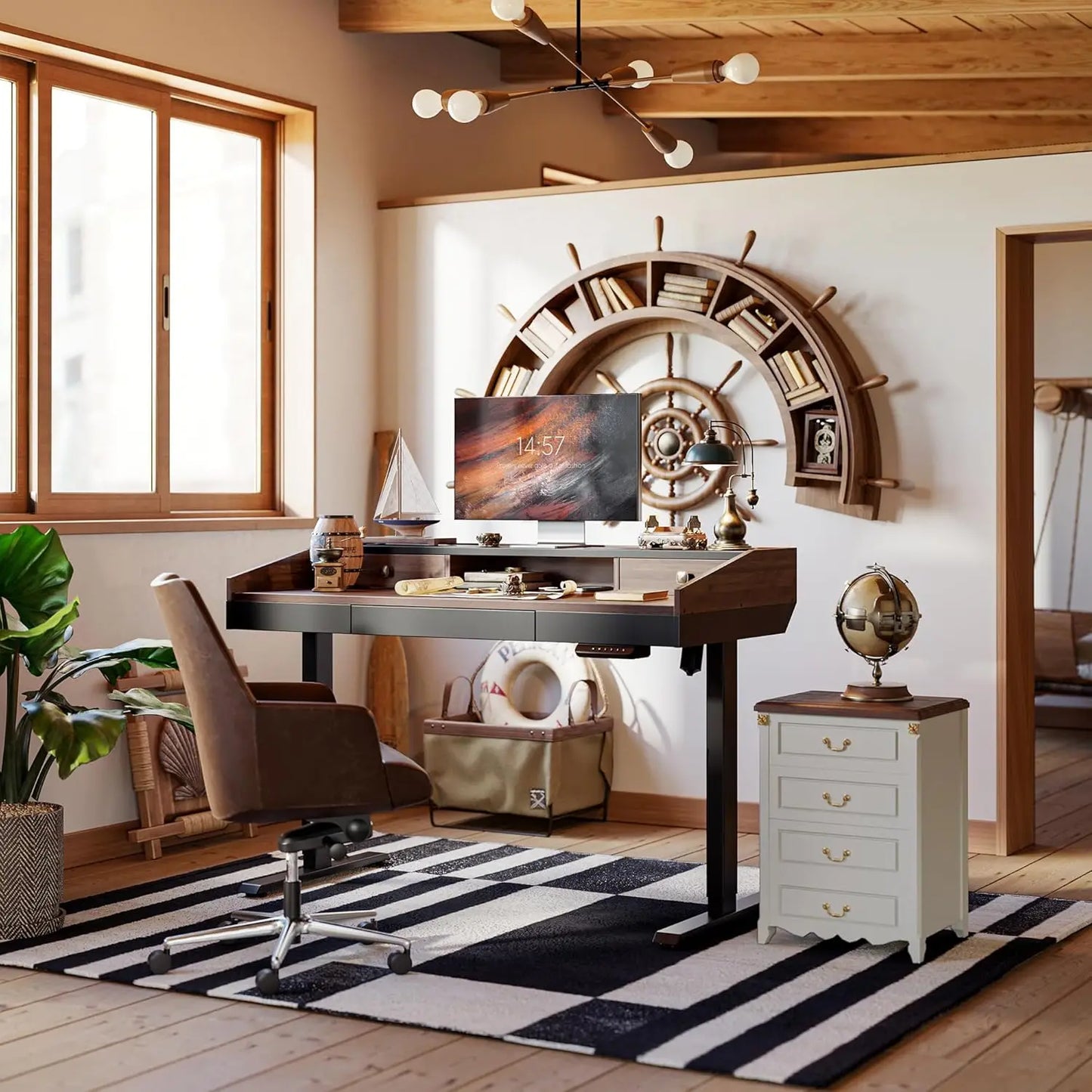 48 x 24 inches Electric Stand Up Desk with Monitor Shelf,48" Whole-Piece Standing Desk Adjustable Height with, Customized