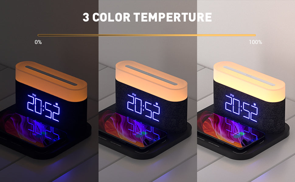 COLSUR S26 Fast Wireless Charger Alarm Clock Lamp With Brightness